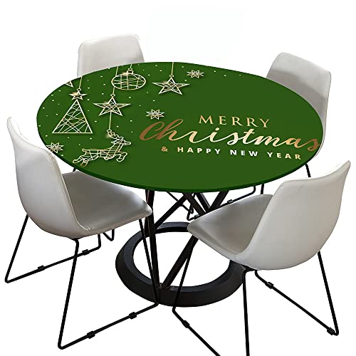 Morbuy Weihnachten Rund Tischdecke Elastisch, Rund Tischdecken Wasserdicht Lotuseffekt Abwaschbar Abwischbar Tischtuch für Garten Outdoor Küchentisch (Für Tisch 100-110 cm,Grün Gold) von Morbuy