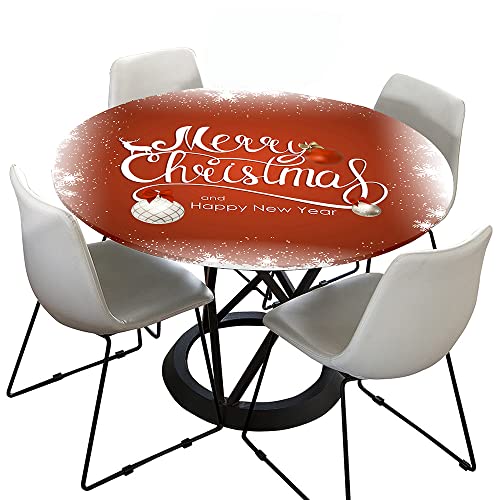 Morbuy Weihnachten Rund Tischdecke Elastisch, Rund Tischdecken Wasserdicht Lotuseffekt Abwaschbar Abwischbar Tischtuch für Garten Outdoor Küchentisch (Für Tisch 110-120 cm,Rot Weiß) von Morbuy