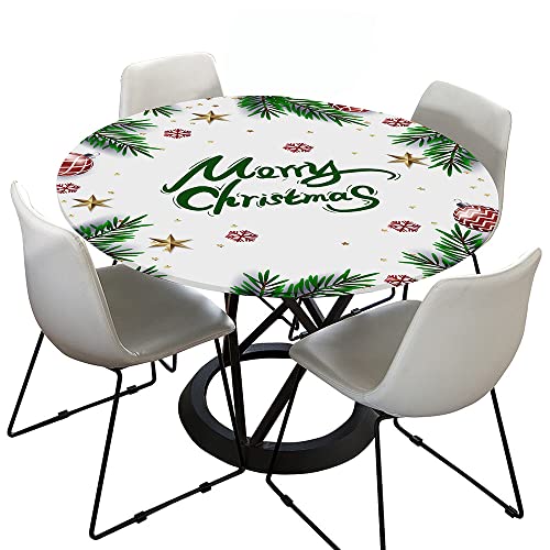 Morbuy Weihnachten Rund Tischdecke Elastisch, Rund Tischdecken Wasserdicht Lotuseffekt Abwaschbar Abwischbar Tischtuch für Garten Outdoor Küchentisch (Für Tisch 110-120 cm,Weiß) von Morbuy