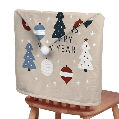 Morbuy Weihnachten Stuhlhussen 2-8er Set Nikolausmütze Esstisch Stühlen Set, Rot Weihnachtsdeko Stuhlhussen Hussen für Esszimmerstühle, Weihnachtsfeier (6er Set,Grauer Baum 1) von Morbuy
