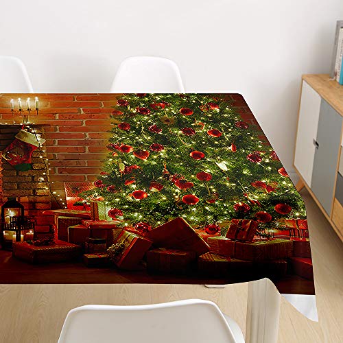 Morbuy Weihnachten Tischdecke Abwaschbar, Tischtuch Rechteckig Tischwäsche Gartentischdecke Outdoor Tischdekoration Wasserdicht Polyester Ölfest Pflegeleicht (100x140cm,Weihnachtskamin) von Morbuy