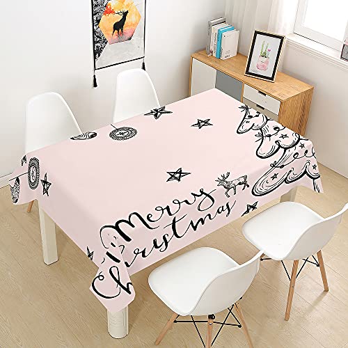 Morbuy Weihnachten Tischdecke Abwaschbar für Speisetisch, Weihnachtsbaum Drucken Wasserabweisend Fleckschutz Abwischbar Lotuseffekt Quadrat Küchentischabdeckung Tischtuch (140x160cm,Rosa) von Morbuy