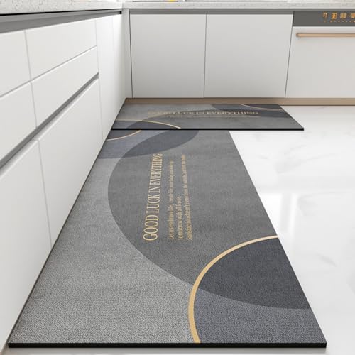 Morbuy rutschfest Küchenteppich, Geometrie Druck Teppich Küchenvorleger, Waschbar Kieselgur-Bodenmatte für Flur, Schlafzimmer, Badezimmer (Grau Kreis 2,40x120cm) von Morbuy