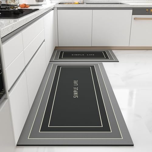 Morbuy rutschfest Küchenteppich, Geometrie Druck Teppich Küchenvorleger, Waschbar Kieselgur-Bodenmatte für Flur, Schlafzimmer, Badezimmer (Schwarz Grau,50x120cm) von Morbuy