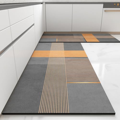 Morbuy rutschfest Küchenteppich, Graue Geometrie Teppich Küchenvorleger, Waschbar Kieselgur-Bodenmatte für Flur, Schlafzimmer, Badezimmer (Grau 2,40x120cm) von Morbuy