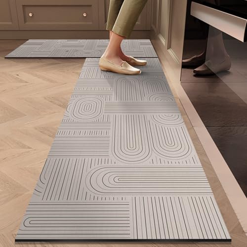 Morbuy rutschfest Küchenteppich, Moderner Minimalistischer Stil Teppich Küchenvorleger, Waschbar Kieselgur-Bodenmatte für Flur, Schlafzimmer, Badezimmer (Linie 2,60x90cm) von Morbuy