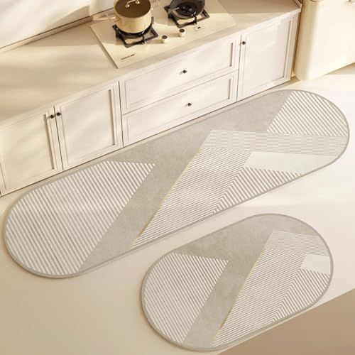 Morbuy rutschfest Küchenteppich, Oval Grau Teppich Küchenvorleger, Waschbar Kieselgur-Bodenmatte für Flur, Schlafzimmer, Badezimmer (Grau 3,50x80cm) von Morbuy