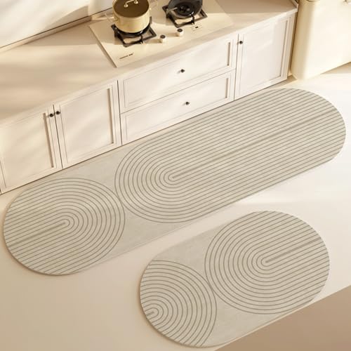 Morbuy rutschfest Küchenteppich, Oval Grau Teppich Küchenvorleger, Waschbar Kieselgur-Bodenmatte für Flur, Schlafzimmer, Badezimmer (Grau 4,60x180cm) von Morbuy