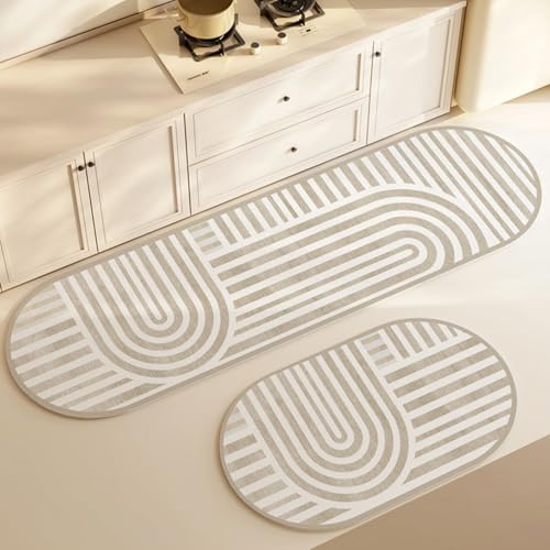 Morbuy rutschfest Küchenteppich, Oval Grau Teppich Küchenvorleger, Waschbar Kieselgur-Bodenmatte für Flur, Schlafzimmer, Badezimmer (Grau D,40x60cm) von Morbuy