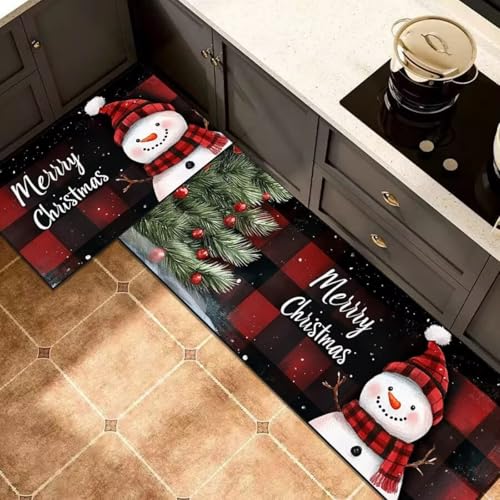 Morbuy rutschfest Küchenteppich, Weihnachten Druck Teppich Küchenvorleger, Waschbar Kieselgur-Bodenmatte für Flur, Schlafzimmer, Badezimmer (Yeti 6,50x80cm) von Morbuy