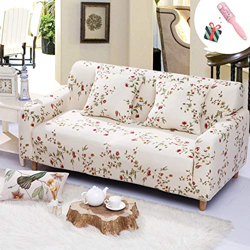 Sofa Überwürfe Sofabezug 3 Sitzer, Morbuy Elastisch Beige Ecksofa L Form Stretch Antirutsch Armlehnen Sofahusse Sofa Abdeckung Hussen für Sofa Couchbezug Sesselbezug (3 Sitzer,Rote Blume) von Morbuy