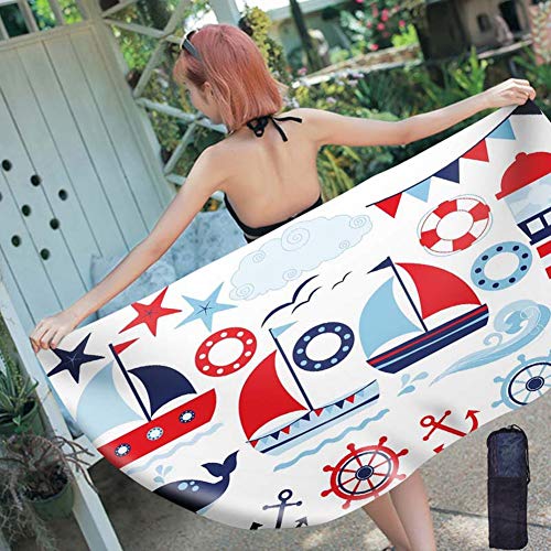 Strandtuch Groß, Morbuy Microfaser Leicht Kompakt Tragbar Rechteckig Schnelltrocknend Beste Schwimmen Sport Reisen Yoga & Gym Handtuch Badetuch (150x180cm,Rettungsring) von Morbuy