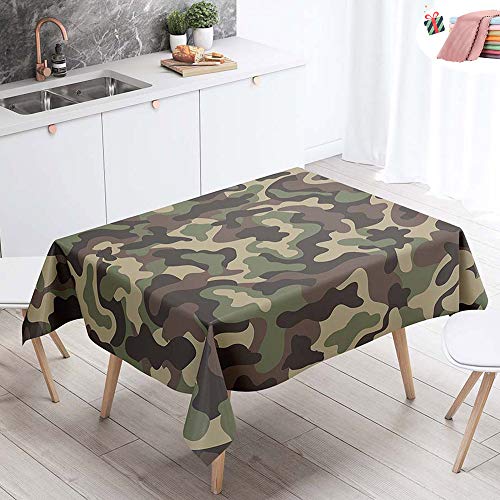 Tischdecke Wasserdicht Abwaschbar, Morbuy Wasserabweisend Abwischbare Eckig Küchen 3D Tischabdeckung Tischdekoration für Speisetisch Garten Outdoor Camping (140x180cm,Grüne Tarnung) von Morbuy