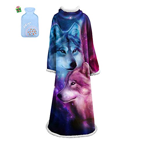 Morbuy Wearable Decke Mit Ärmeln Arme, Super Soft Warm Comfy Plüsch Ärmeln, TV Lazy Robe Decke Für Erwachsene Frauen Männer - Wolf Tiger 127cm x 178 cm (127cm x 178cm,Wolf 4) von Morbuy