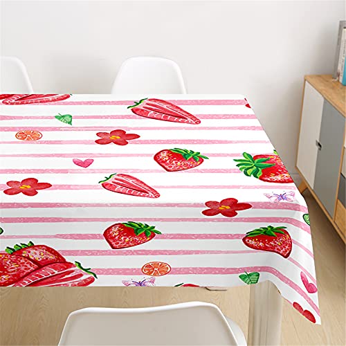Morbuy Rechteckige Tischdecken, 3D Erdbeere Drucken Tischdecke Wasserdicht Abwaschbar Abwischbar Lotuseffekt Tischtuch für Dekoration Küchentisch Garten Outdoor (140x260cm,Rosa Streifen) von Morbuy