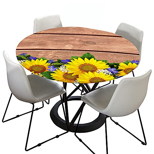 Morbuy Rund Tischdecke Elastisch, Blumen Drucken Rund Tischdecken Wasserdicht Lotuseffekt Abwaschbar Abwischbar Tischtuch für Dekoration Küchentisch Garten Outdoor (Durchmesser 100cm,Planke) von Morbuy