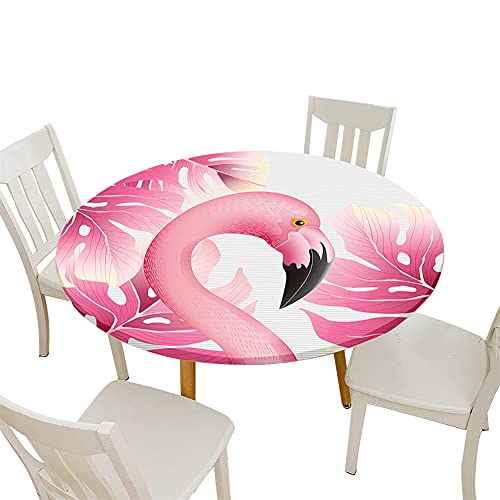 Morbuy Tischdecke Elastisch, 3D Flamingo Drucken Rund Tischdecken Wasserdicht Abwaschbar Abwischbar Tischtuch für Dekoration Küchentisch Garten Outdoor (Durchmesser 90cm,Rosa Flamingo) von Morbuy