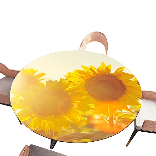 Morbuy Tischdecke Elastisch, 3D Sonnenblume Drucken Rund Tischdecken Wasserdicht Abwaschbar Abwischbar Tischtuch für Dekoration Küchentisch Garten Outdoor (Durchmesser 120cm,Sonnenlicht) von Morbuy