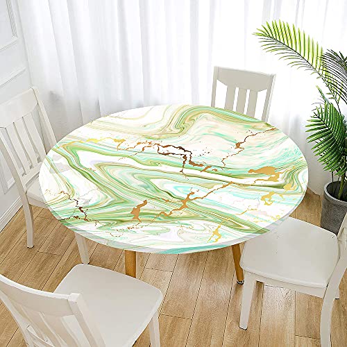 Morbuy Rund Tischdecke Elastisch, 3D Marmor Drucken Tischdecken Wasserdicht Lotuseffekt Abwaschbar Abwischbar Tischtuch für Dekoration Küchentisch Garten Outdoor (90cm,Hellgrün) von Morbuy