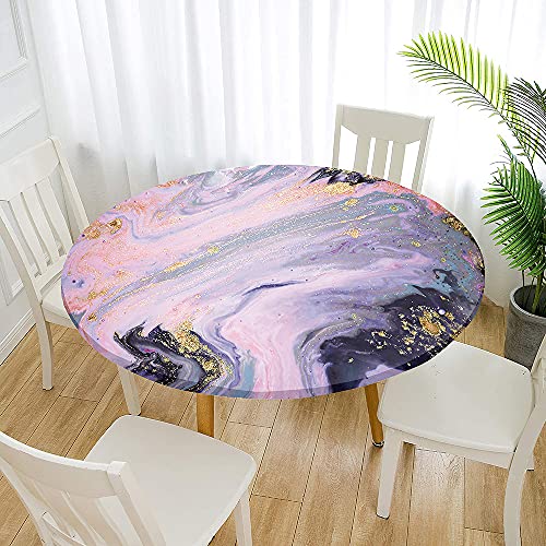 Morbuy Rund Tischdecke Elastisch, 3D Marmor Drucken Tischdecken Wasserdicht Lotuseffekt Abwaschbar Abwischbar Tischtuch für Dekoration Küchentisch Garten Outdoor (90cm,Pflaume) von Morbuy