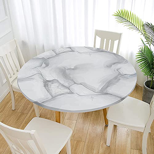Morbuy Rund Tischdecke Elastisch, 3D Marmor Drucken Tischdecken Wasserdicht Lotuseffekt Abwaschbar Abwischbar Tischtuch für Dekoration Küchentisch Garten Outdoor (120cm,Weiß) von Morbuy