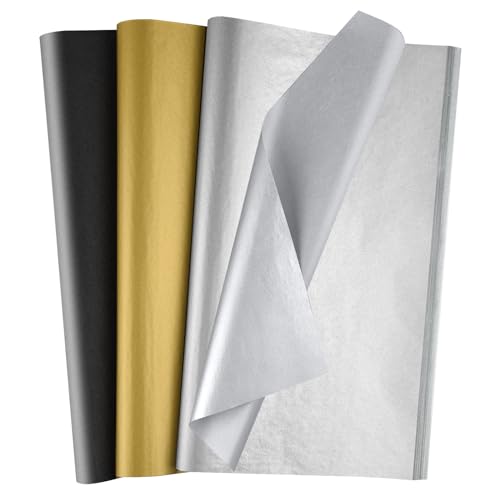 Morcheiong 60 Blatt Schwarz, Gold und Silber Seidenpapier, Absolvent Seidenpapier Großpackung, Geschenkverpackung, für DIY, Geburtstag, Hochzeit, Urlaub, Handwerk, Dekoration, Party von Morcheiong