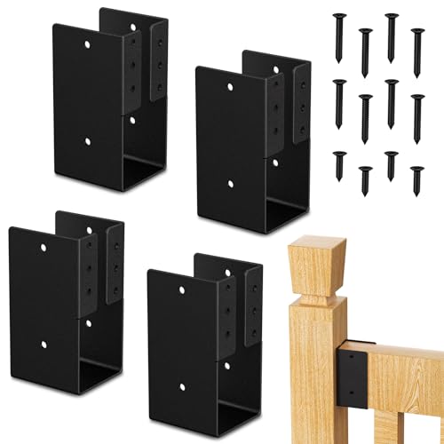 Mordx 4 Stück Verdeckte Balkenaufhänger,verdeckter Flansch Schwarzlicht Balken Aufhänger,Geländerhalterung zum Verbinden von 2" x 4'' Zoll Holz mit Geländer Holzpfosten, Robuster Edelstahl, Schwarz von Mordx