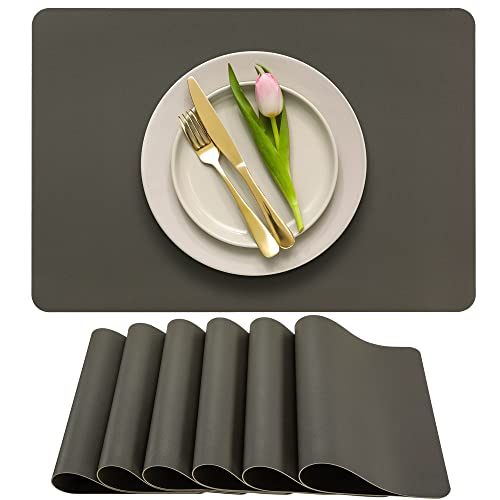 More Décor Kunstleder-Tischsets für Ess- und Küchentisch – flecken- und hitzebeständig, rutschfest, abwischbar und waschbar – Set mit 4 und 6 – einfarbigen Farben (einfarbig dunkelgrau, 4) von More Decor