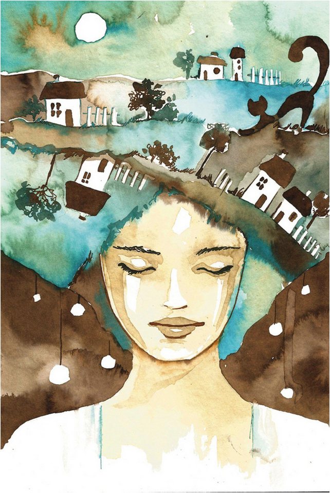 More2Home Designteppich MondiArt, LISANNA, surrealistisches Porträt, Wolle, 200x300cm von More2Home