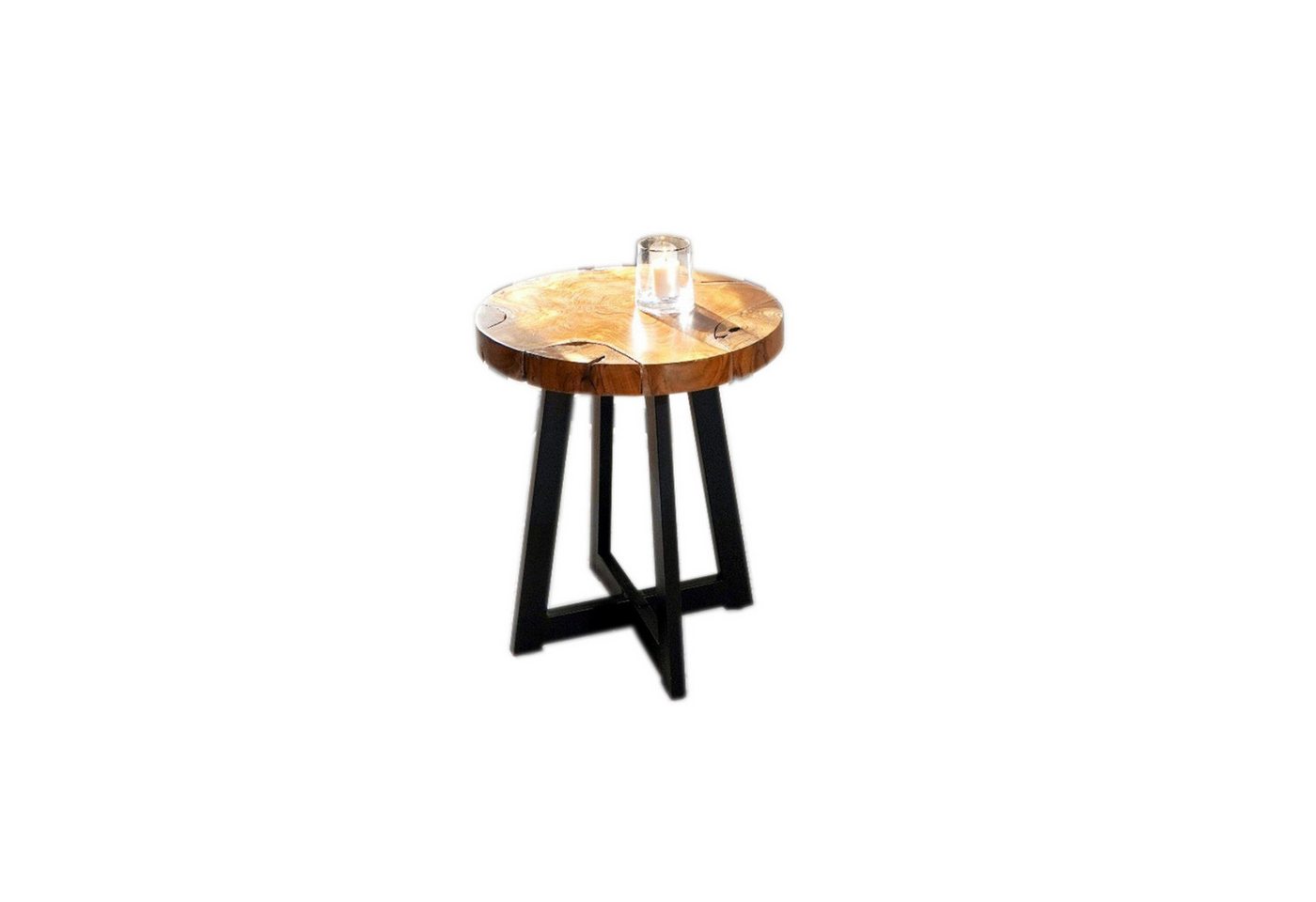 More2Home Beistelltisch Piece, Teak-Holz/Metall, rund 40 cm von More2Home