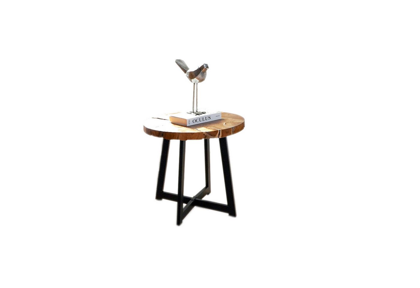 More2Home Beistelltisch Piece-2, Teak-Holz/Metall, rund 60 cm von More2Home