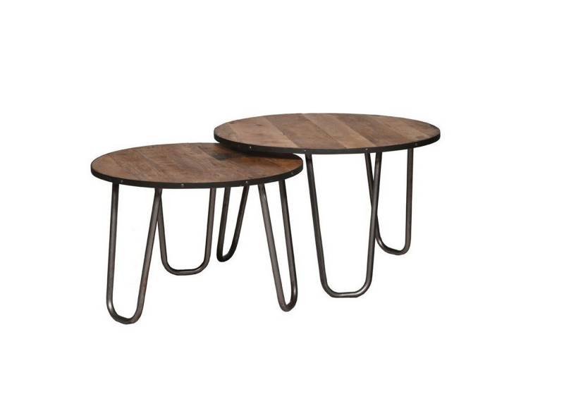More2Home Couchtisch OSLO, 2-er Set, rund 60/70cm, Mangoholz massiv, Metall natur von More2Home