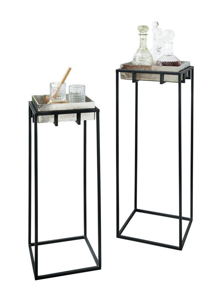 More2Home Dekosäule LIZ, 2-er Set, Metall Fuß schwarz/Platte silberfarbig reversibel von More2Home