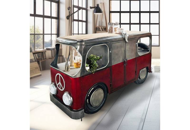 More2Home Sideboard Fahrzeug-Ladentheke, BUS Nr.4, Metall vintage rot/silber von More2Home