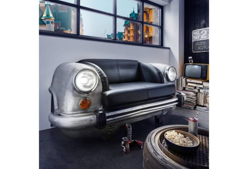 More2Home Sofa Autosofa AMBASSADOR, 2-Sitzer Front silber/Leder, 158 cm breit von More2Home