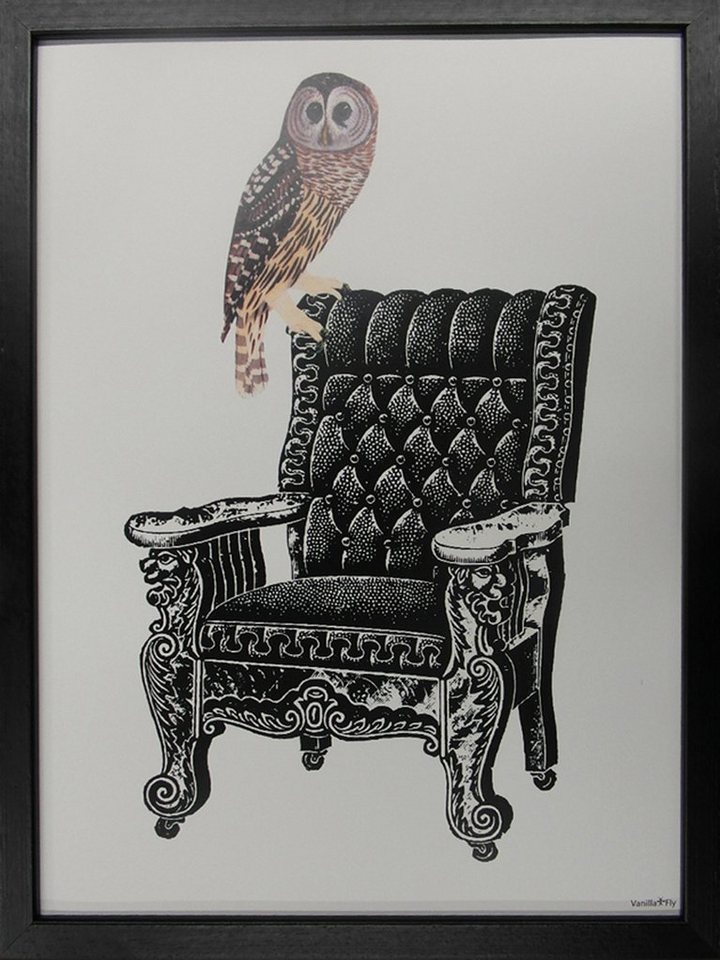 More2Home Wandbild MondiArt, CHAIR AND OWL, Rahmen schwarz, S : 30 x 40 cm von More2Home