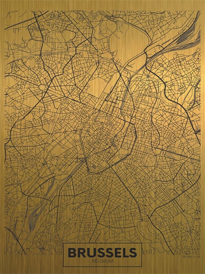 More2Home Wandbild Wandbild MondiArt, CITY MAP BRUSSELS, Alu-Art matt gold, L = 80 x 120 cm von More2Home