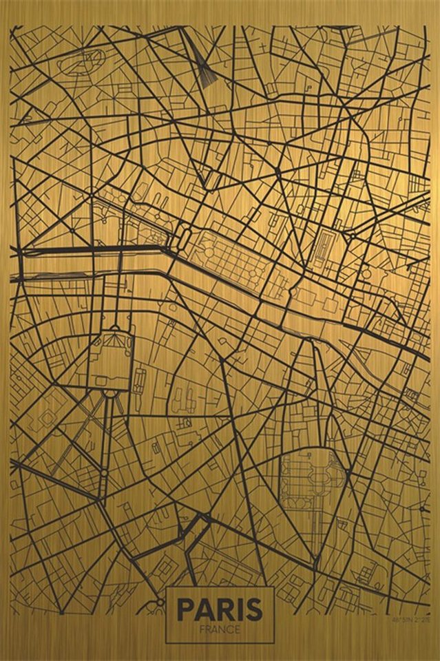 More2Home Wandbild Wandbild MondiArt, CITY MAP PARIS, Alu-Art matt gold, L = 80 x 120 cm von More2Home