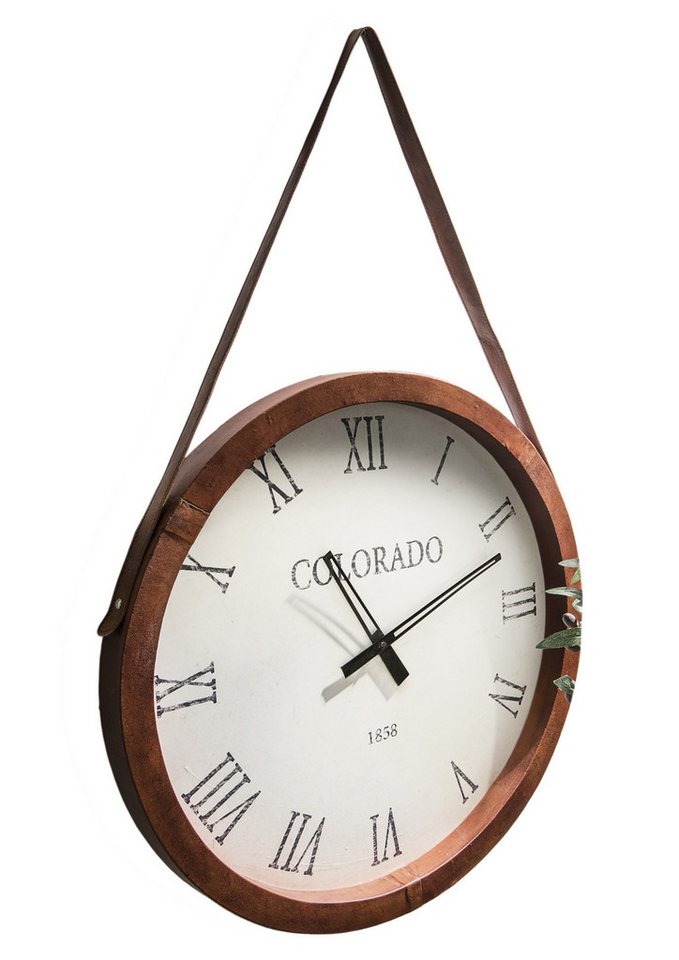 More2Home Wanduhr TIMELESS, Lederrahmen, rund: ca. 60 cm von More2Home