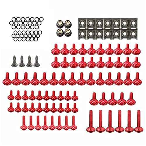 137 Stück Motorrad Verkleidung Körper Schrauben Kit,MoreChioce Universal Aluminium Karosseriemuttern Sortiment Befestigungsclip Karosserie Mutter Clips,Rot von MoreChioce