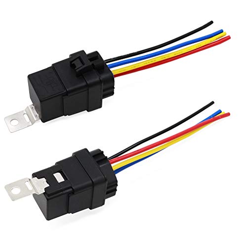 2 Stück 40A 24V 4 Pin-SPDT Wasserdichtes Relais Set,MoreChioce Relais Sockel Leistungsrelais Wechselrelais Umschaltrelais mit 16AWG 14AWG Kabel für Auto von MoreChioce