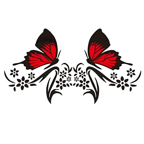 2 Stück Auto Aufkleber Motorhaube, MoreChioce Schmetterlings Blumen Autoaufkleber Grafik Autoseitenkörper Aufkleber Wasserdichte Karosserie Decal Dekoration für Auto SUV LKW Laptop,Schwarz Rot von MoreChioce