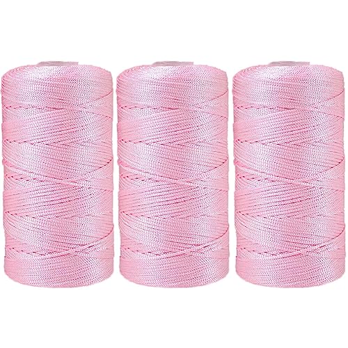 3 Stücke 1.5mm Polyester Garn,MoreChioce Polypropylen-Kordel Makramee-Kordel Makramee Seil Häkelgarn Makramee Garn Polyester Macrame Cord Häkeltasche Kordel für Strickwaren,Hell Rosa von MoreChioce