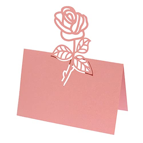 50 Stück Tischkarten Namenskarten, MoreChioce Hochzeit Tischkarten Hohle Blumenform Geburtstag Namensschilder Party Dekoration Faltbar Platzkarten Sitzkarten Tischreservierung 12 cm x 9 cm,Rosa von MoreChioce