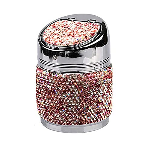 Auto Aschenbecher mit Deckel,MoreChioce Tragbare Rauchloser Zylinder Becherhalter Glitzer Diamant Aschenbecher Bling Kristall Abnehmbarer Mülleimer für Autos SUVs LKWs,Rosa von MoreChioce