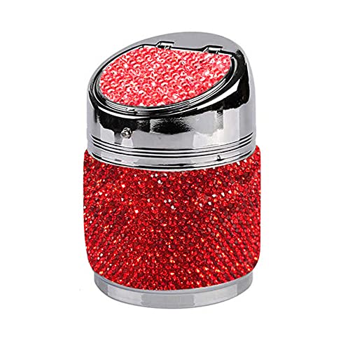 Auto Aschenbecher mit Deckel,MoreChioce Tragbare Rauchloser Zylinder Becherhalter Glitzer Diamant Aschenbecher Bling Kristall Abnehmbarer Mülleimer für Autos SUVs LKWs,Rot von MoreChioce