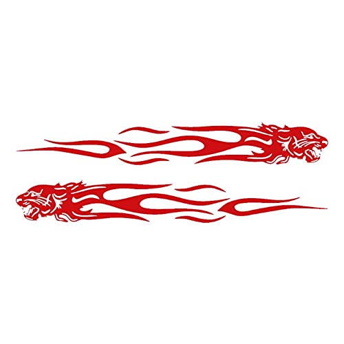 Auto Karosserie Dekoration Aufkleber,MoreChioce 2 Stück Kreativ Tiger Flamme Grafik Streifen Aufkleber PVC DIY Auto Karosserie Seiten Aufkleber Wasserdichte Kofferraum Aufkleber,20cm x 3cm Rot von MoreChioce