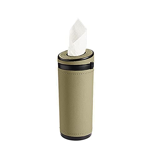 Auto Kosmetiktücherbox,MoreChioce ABS PU Leder Taschentuchspender Auto Tissue Tube Box Universal Zylinder Serviettenhalter Multifunktional Mülleimer für Auto Badezimmer Büro,Beige von MoreChioce