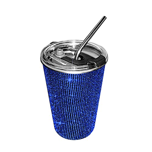 MoreChioce Bling Bling Kaffeebecher, 20 Unzen Edelstahl Trinkbecher Isolierte Kaffeetasse Edelstahl-Reisebecher Auslaufsicherer Wasserbecher mit Strohhalm Gerader Becher Schlankheitsbecher,Blau von MoreChioce