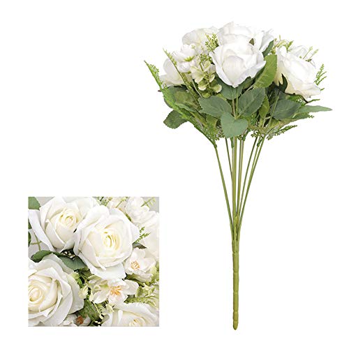 MoreChioce 11 Köpfe Künstlichen Blume Haus Dekoration Unechte Blumen Gefälschte Hochzeit Party Bouquet Deko Blumen,Weiß Rose von MoreChioce
